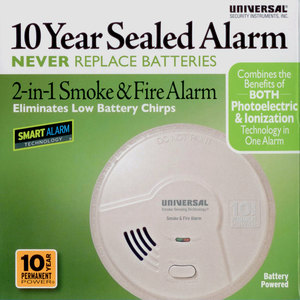          10 Year Battery Powered 2‐in‐1 Smart Smoke + Fire Alarm