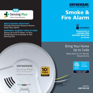 Sensing Plus AMI1061SB Multi Criteria Hardwired Smoke & Fire Alarm With 10 Year Battery Backup